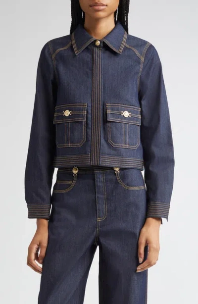 Cinq À Sept Lydie Crop Denim Jacket In Blue