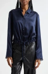 Cinq À Sept Mabyn Drawstring Waist Silk Button-up Shirt In Navy