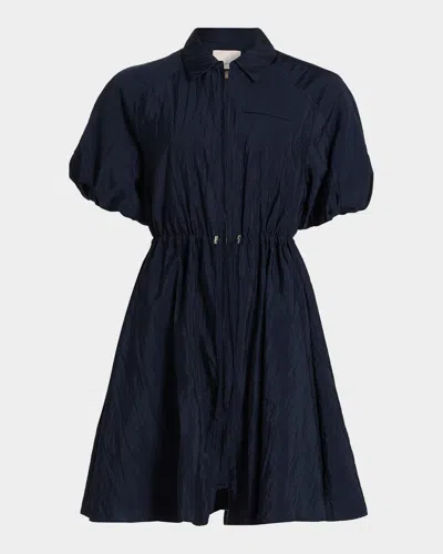 Cinq À Sept Macauly Textured Puff-sleeve Mini Shirtdress In Blue