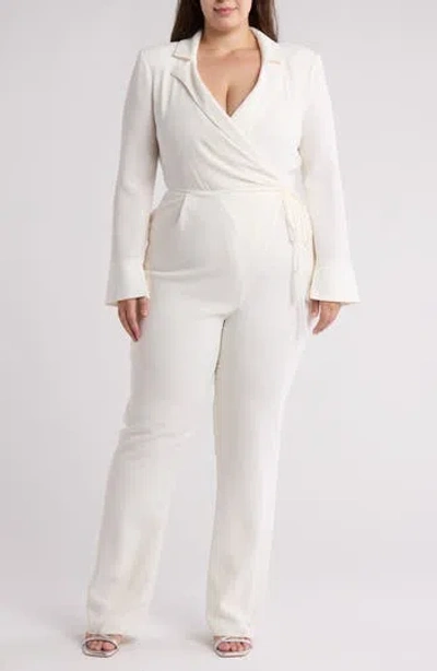 Cinq À Sept Macie Tie Waist Long Sleeve Wide Leg Jumpsuit In Ivory