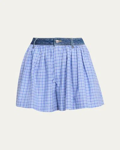 Cinq À Sept Madalyn Wide-leg Gingham Shorts In Blue