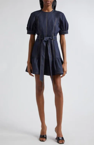 Cinq À Sept Madi Puff Sleeve Belted Dress In Indigo