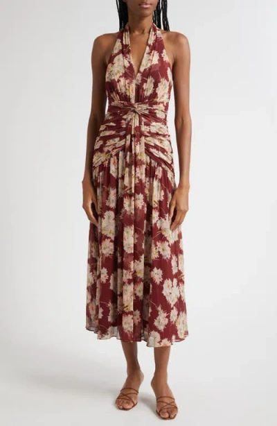CINQ À SEPT CINQ À SEPT MAE BOUQUET FLORAL PRINT HALTER DRESS