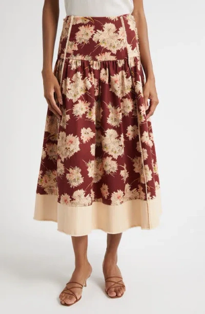 Cinq À Sept Mae Bouquet Fray Maxi Skirt In Brown