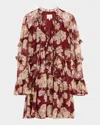 Cinq À Sept Mae Floral Print Ruffle Long Sleeve Chiffon Minidress In Brown