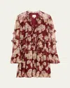 Cinq À Sept Mae Floral Print Ruffle Long Sleeve Chiffon Minidress In Gold