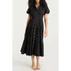Cinq À Sept Maggio Puff Sleeve Stretch Poplin Midi Dress In Black