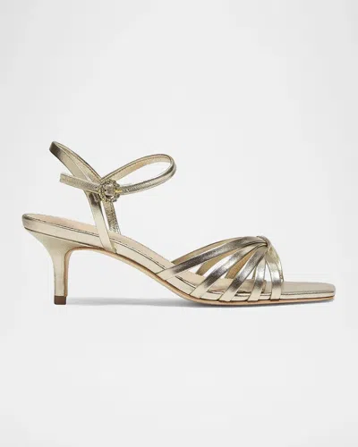 Cinq À Sept Malia Strappy Leather Kitten-heel Sandals In Silver