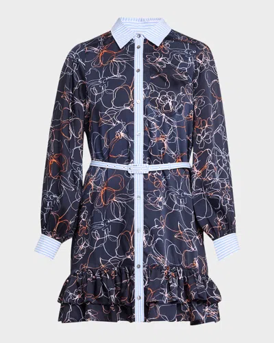 Cinq À Sept Cinq A Sept Malva Linework Floral Tirza Dress In Blue
