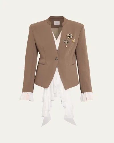 Cinq À Sept Maren Georgette-trim Crepe Blazer In Taupe