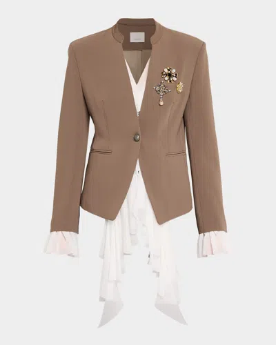 Cinq À Sept Maren Georgette-trim Crepe Blazer In Taupe