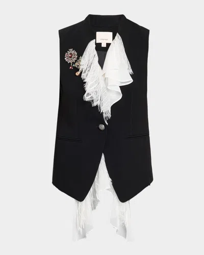 Cinq À Sept Maren Ruffled-front Vest In Black