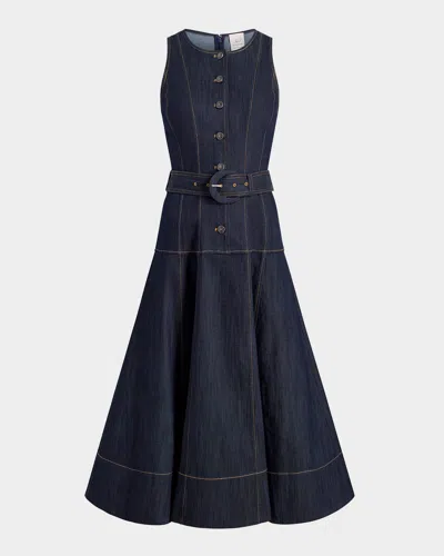 Cinq À Sept Margaret Sleeveless Denim Midi Dress In Blue