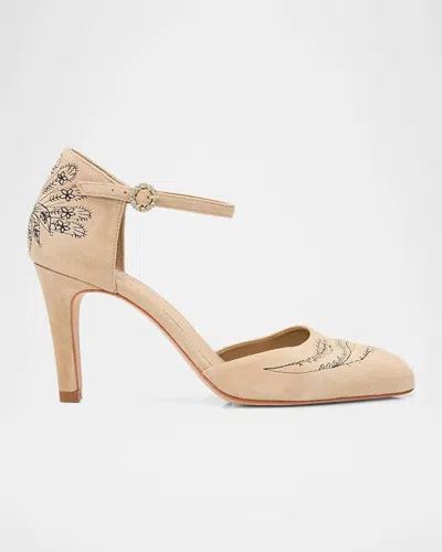 Cinq À Sept Mariana 80mm Embroidered Suede Pumps In Brown Suga