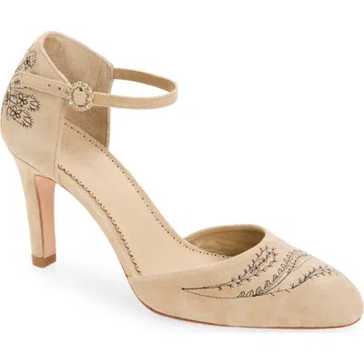 Cinq À Sept Mariana Embroidered Suede Pump In Neutral