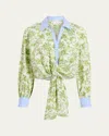 Cinq À Sept Cinq A Sept Ivy Paisley Poplin Blouse In Ivory Multi Blue Hydrangea