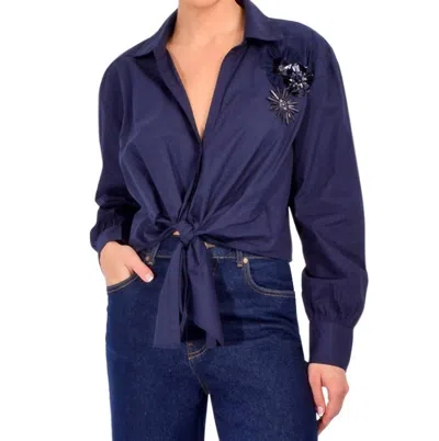 Cinq À Sept Marianna Crunchy Flower Blouse In Navy In Blue