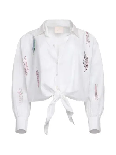 Cinq À Sept Marianna Paillette Whirl Stretch Poplin Button-up Shirt In White