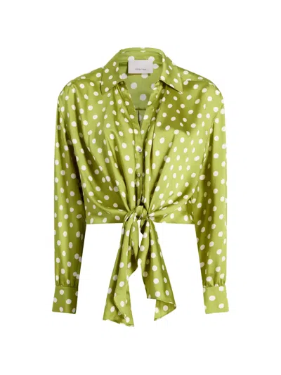 Cinq À Sept Camille Polka Dot Marianna Tie Front Top In Green