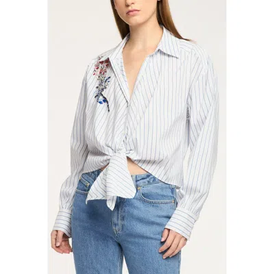Cinq À Sept Marianna Twilight Spark Appliqué Tie Front Shirt In Blue