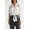 Cinq À Sept Marnna Embellished Tie Front Shirt In Gray