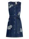 Cinq À Sept Cinq A Sept Marsha Floral Applique Mini Denim Dress In Black