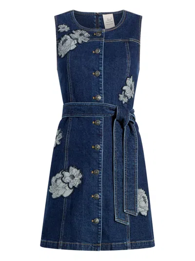 CINQ À SEPT MARSHA FLORAL-APPLIQUÉ BUTTON-FRONT MINI DRESS