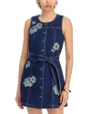 Cinq À Sept Cinq A Sept Marsha Floral Applique Mini Denim Dress In Blue