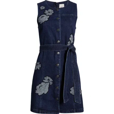 CINQ À SEPT CINQ À SEPT MARSHA FLORAL APPLIQUÉ TIE WAIST DENIM DRESS