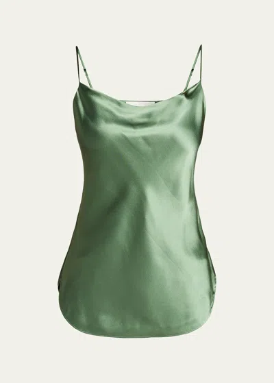 Cinq À Sept Marta Cowl-neck Silk Camisole In Green