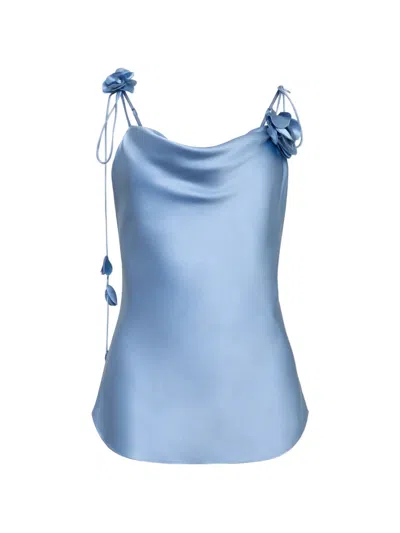 Cinq À Sept Cinq A Sept Trailing Flower Marta Silk Camisole Top In Blue