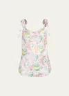 Cinq À Sept Marta Floral Tie Strap Satin Camisole In Pastel Multi