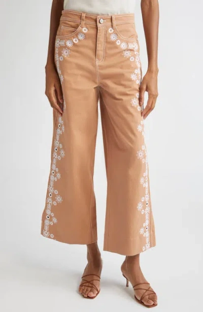 Cinq À Sept Mazie Eyelet Detail Stretch Cotton Pants In Brown
