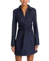 Cinq À Sept Mckenna Twist Front Long Sleeve Denim Minidress In Indigo
