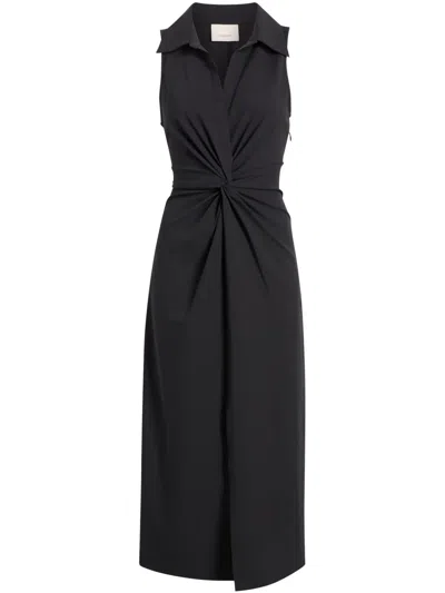 Cinq À Sept Mckenna Center Ruched Sleeveless Stretch Cotton Dress In Black