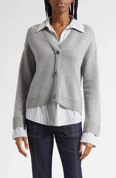 Cinq À Sept Megan Mixed Media Pullover Sweater In Gray