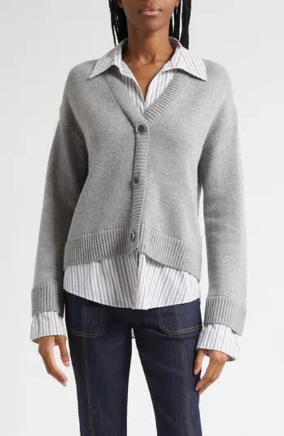 Cinq À Sept Megan Mixed Media Pullover Sweater In Gray