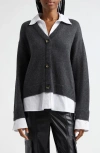 Cinq À Sept Megan Mixed Media Pullover Sweater In Charcoal/white