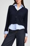 Cinq À Sept Megan Mixed Media Pullover Sweater In Navy/raincloud
