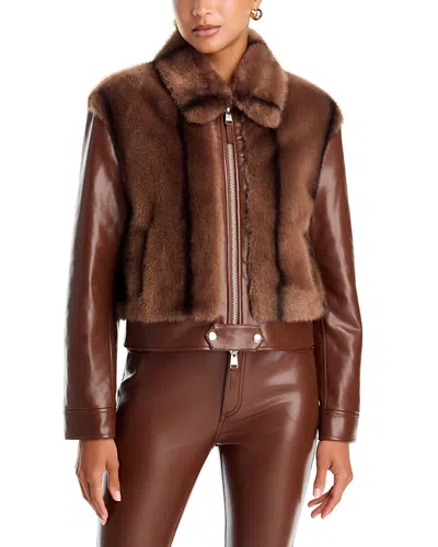 Cinq À Sept Cinq A Sept Melind Faux Fur Trim Faux Leather Jacket In Brown