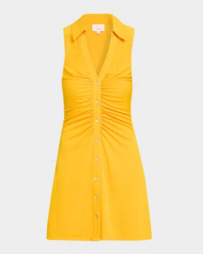 Cinq À Sept Melinda Gathered Button-front Mini Dress In Yellow