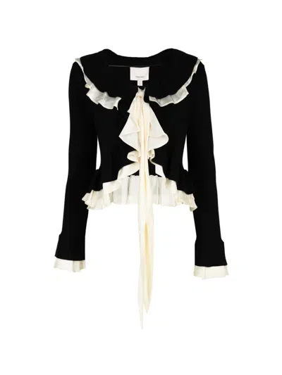 Cinq À Sept Melinda Ruffled Cardigan In Black