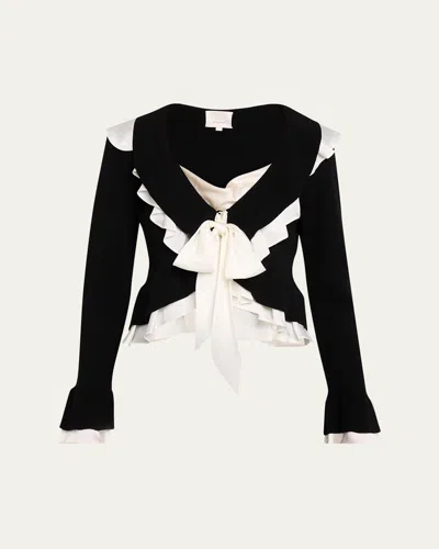 Cinq À Sept Melinda Ruffled Tie-front Cardigan In Black/garden