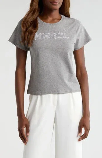Cinq À Sept Merci Embellished Cotton Graphic T-shirt In Gray