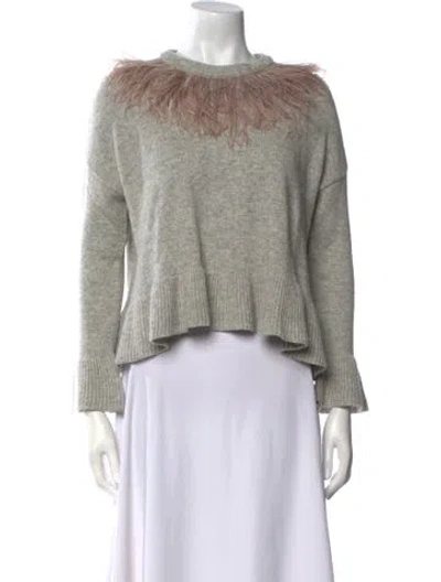 Pre-owned Cinq À Sept Merino Wool Crew Neck Sweater In Gray