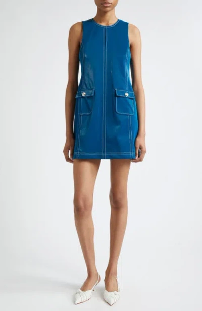 Cinq À Sept Mia Embossed Faux Leather Sleeveless Minidress In Ink Blue