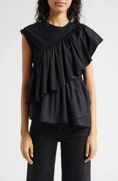 Cinq À Sept Micki Woven Ruffle Layer T-shirt In Black