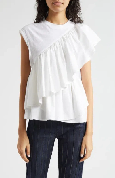 Cinq À Sept Micki Asymmetric Ruffle Sleeveless Cotton Top In White