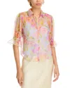 Cinq À Sept Fiona Floral Puff-sleeve Top In Pale Lavender Multi