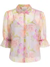 Cinq À Sept Fiona Floral Puff-sleeve Top In 粉色